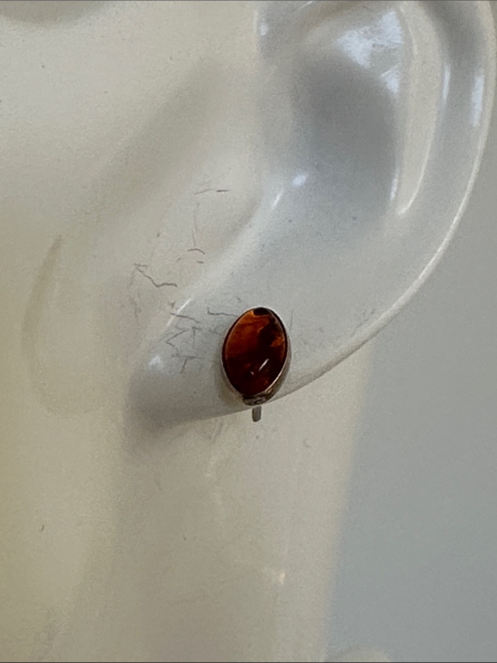 Amber Oval Stud 925 Sterling Silver Earrings
